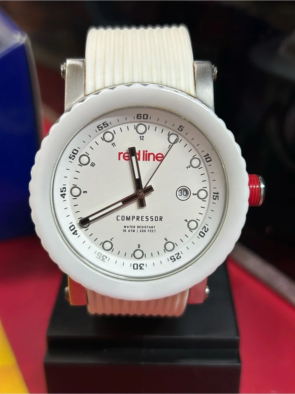 REDLINE White Sportwatch with Red Crown Accent